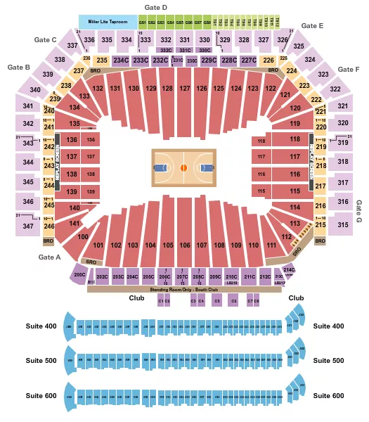Basketball - Final Four Seating Chart at Ford Field. The chart shows the main floor/stage with seating options surrounding it, which are color coded
