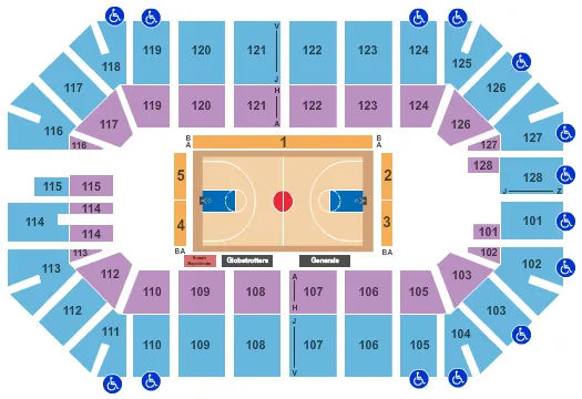 seating chart for Ford Park Arena - Harlem Globetrotters - eventticketscenter.com