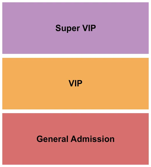 GA/VIP/SUPER VIP Seating Chart at Fort Lauderdale Beach Park. The chart shows the main floor/stage with seating options surrounding it, which are color coded