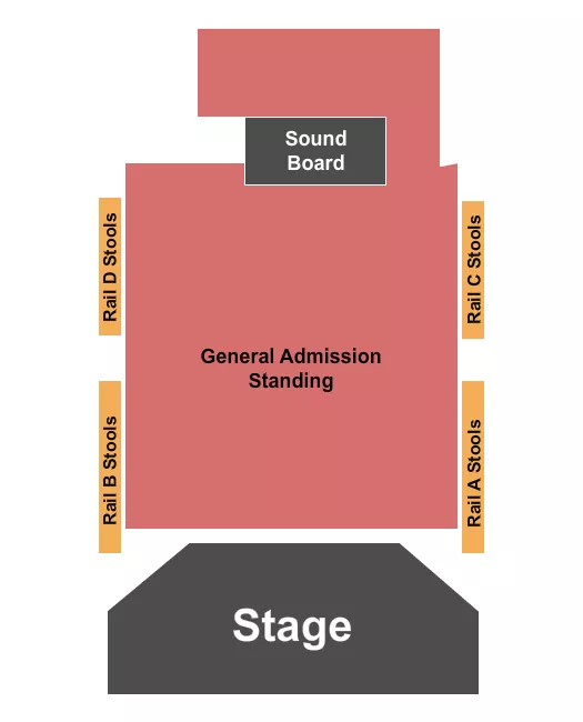 Endstage GA Floor Seating Chart at Fox Theatre. The chart shows the main floor/stage with seating options surrounding it, which are color coded