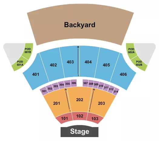 Endstage Seating Chart at Freedom Mobile Arch. The chart shows the main floor/stage with seating options surrounding it, which are color coded