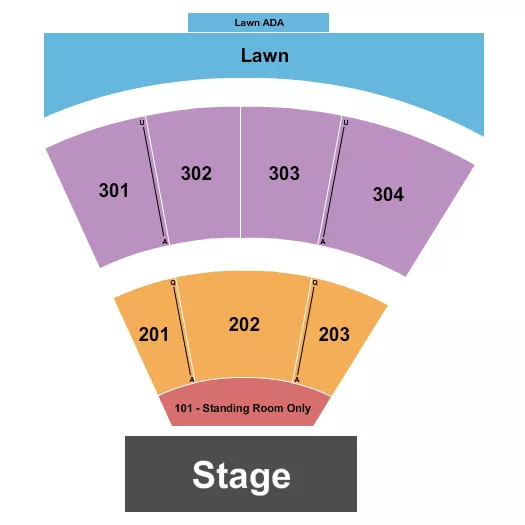 Endstage GA Floor Seating Chart at Freeman Arts Pavilion. The chart shows the main floor/stage with seating options surrounding it, which are color coded