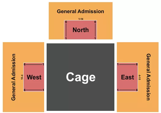 Wrestling Seating Chart at Friedman Wrestling Center. The chart shows the main floor/stage with seating options surrounding it, which are color coded