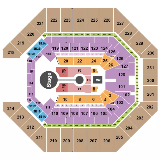 Brandon Lake Seating Chart at Frost Bank Center. The chart shows the main floor/stage with seating options surrounding it, which are color coded