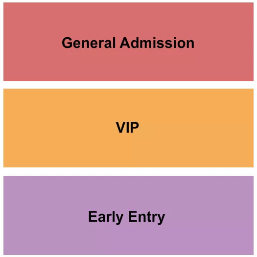 VIP/EarlyEntry/GA Seating Chart at Bethel Church of Fargo. The chart shows the main floor/stage with seating options surrounding it, which are color coded