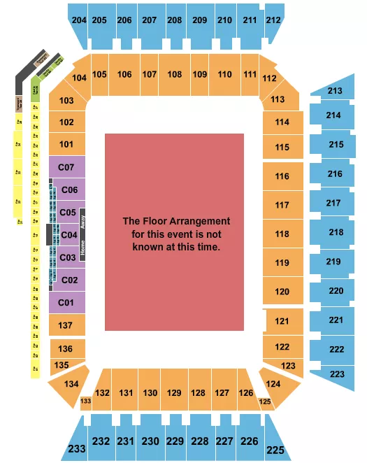 Generic Field Seating Chart at Geodis Park. The chart shows the main floor/stage with seating options surrounding it, which are color coded
