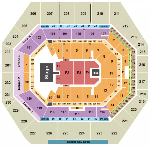 85 South Seating Chart at Gainbridge Fieldhouse. The chart shows the main floor/stage with seating options surrounding it, which are color coded