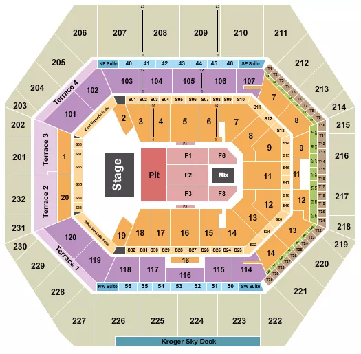 seating chart for Gainbridge Fieldhouse - Endstage Pit/Flr1-8 - eventticketscenter.com