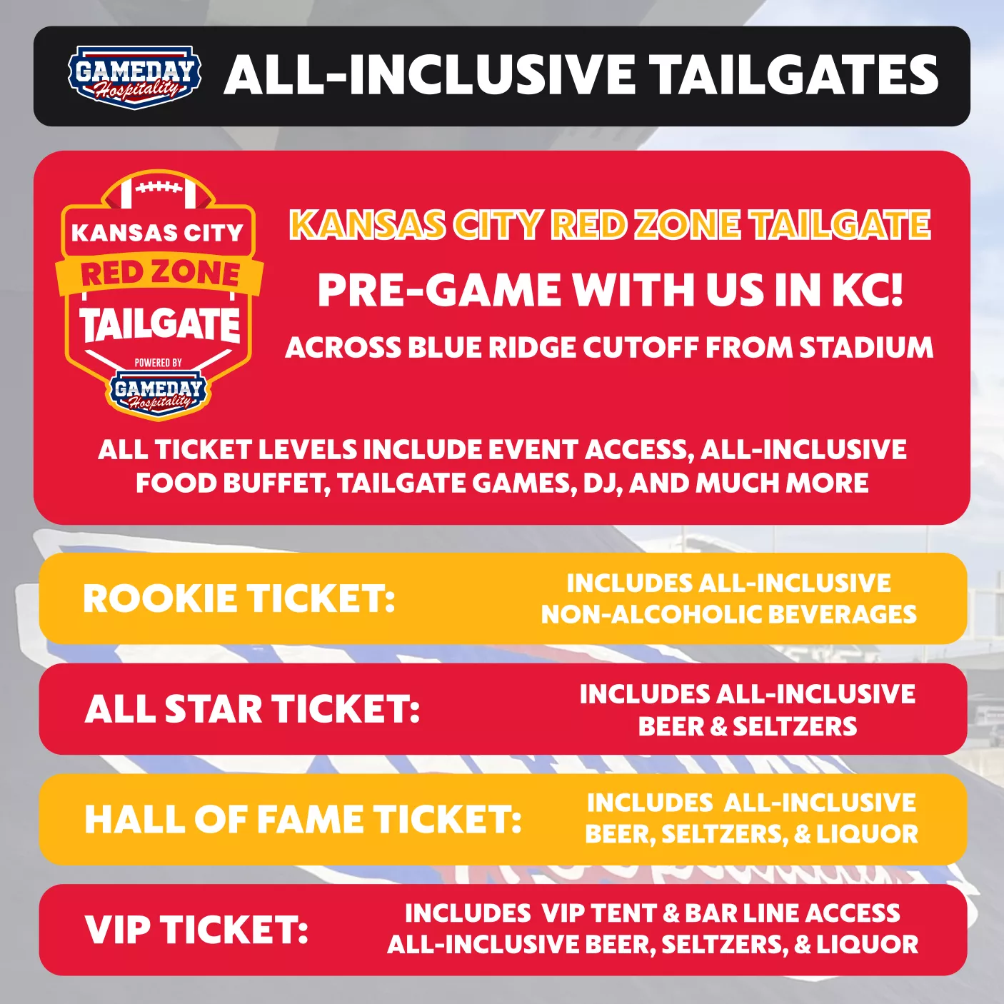 Kansas City Red Zone Tailgate: Kansas City Chiefs vs. Denver Broncos Kansas  City Tickets 10/12/2023