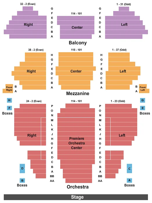 seating chart for Toni Rembe Theater - Center Stage - eventticketscenter.com