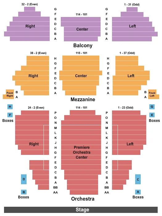seating chart for Toni Rembe Theater - End Stage - eventticketscenter.com