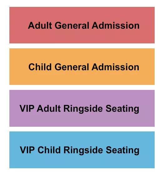 American Crown Circus Seating Chart at Rogue Valley Mall. The chart shows the main floor/stage with seating options surrounding it, which are color coded