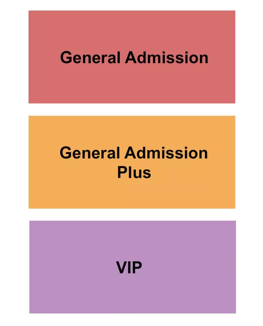 GA/GA+/VIP Seating Chart at Missoula County Fairgrounds. The chart shows the main floor/stage with seating options surrounding it, which are color coded