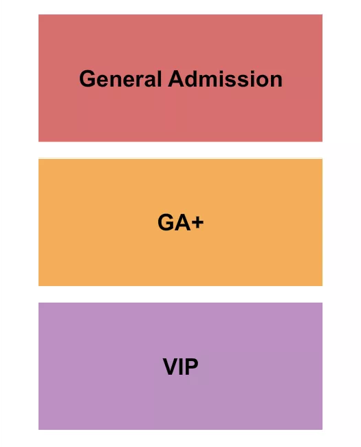 GA/GA+/VIP Seating Chart at Tinker Field. The chart shows the main floor/stage with seating options surrounding it, which are color coded