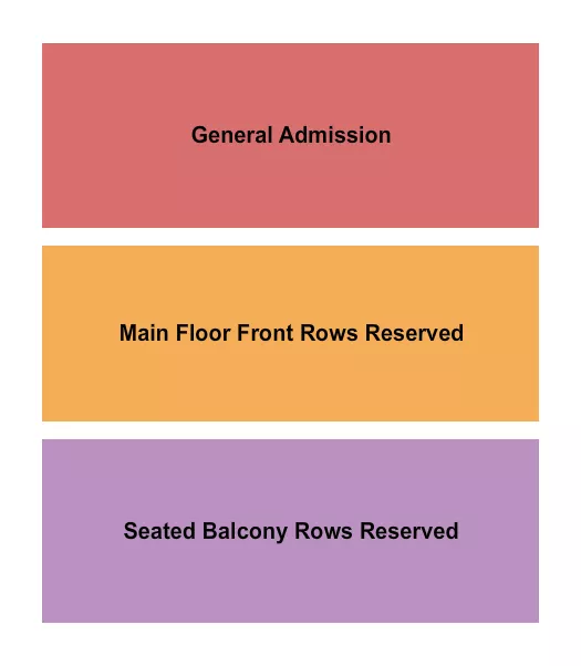 GA/Reserved Seating Chart at Washington Hall. The chart shows the main floor/stage with seating options surrounding it, which are color coded
