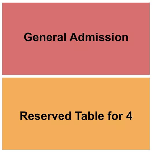 GA/Table Seating Chart at The 58 at Eastside Bowl. The chart shows the main floor/stage with seating options surrounding it, which are color coded