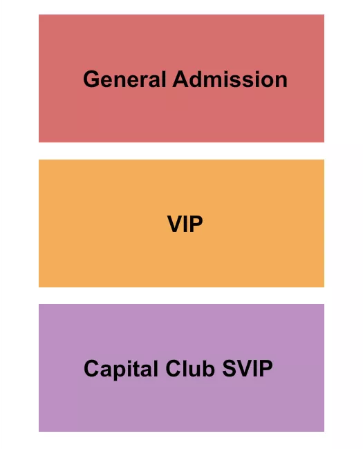 GA/VIP/SVIP Seating Chart at Discovery Park. The chart shows the main floor/stage with seating options surrounding it, which are color coded