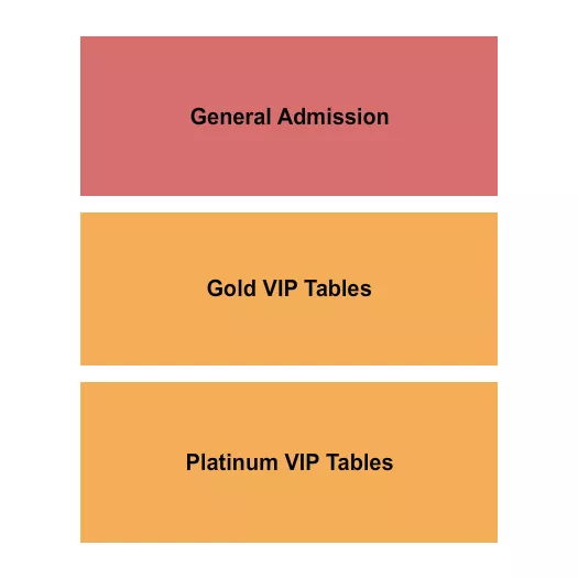 GA & Tables Seating Chart at Warehouse Live Midtown. The chart shows the main floor/stage with seating options surrounding it, which are color coded