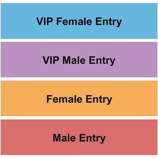 GA & VIP Male/Female Seating Chart at Omnia Las Vegas at Caesars Palace. The chart shows the main floor/stage with seating options surrounding it, which are color coded