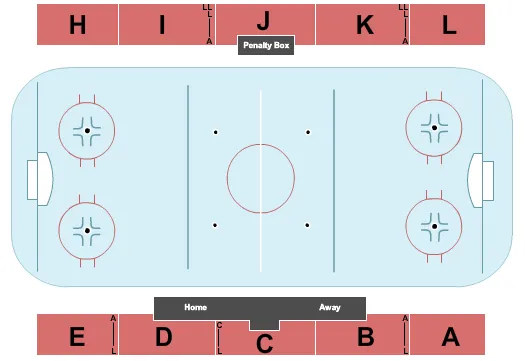 Hockey Seating Chart at George Preston Recreation Centre. The chart shows the main floor/stage with seating options surrounding it, which are color coded