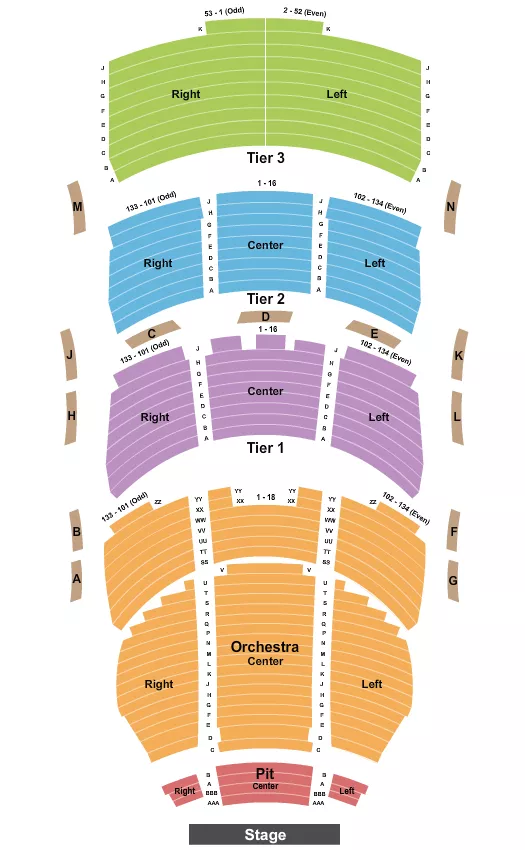 seating chart for Delta Hall at The George S. and Dolores Dore Eccles Theater - Endstage Pit - eventticketscenter.com