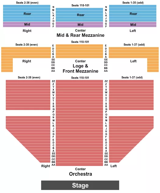 seating chart for Gershwin Theatre - Endstage 1 - eventticketscenter.com