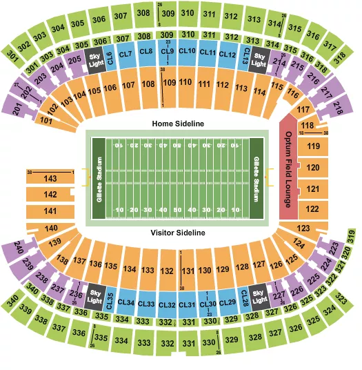 seating chart for Gillette Stadium - Football NO VFS - eventticketscenter.com