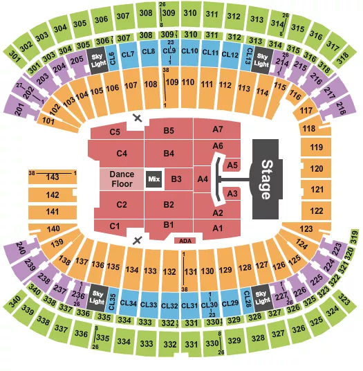 seating chart for Gillette Stadium - Pink - eventticketscenter.com