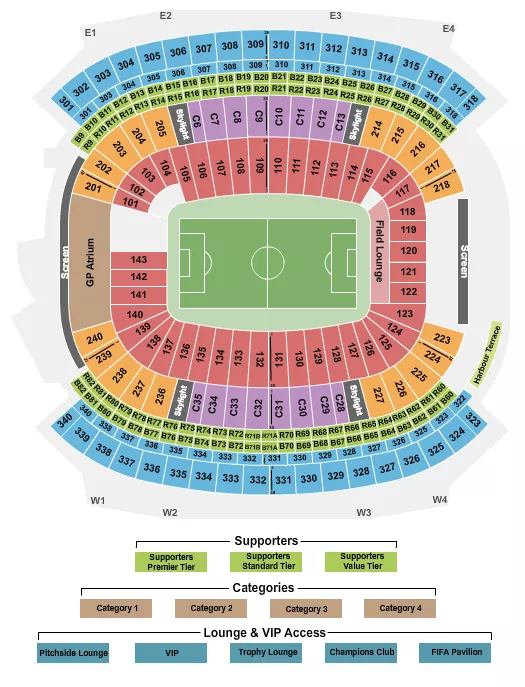 seating chart for Gillette Stadium - Soccer WC Category 3 - eventticketscenter.com