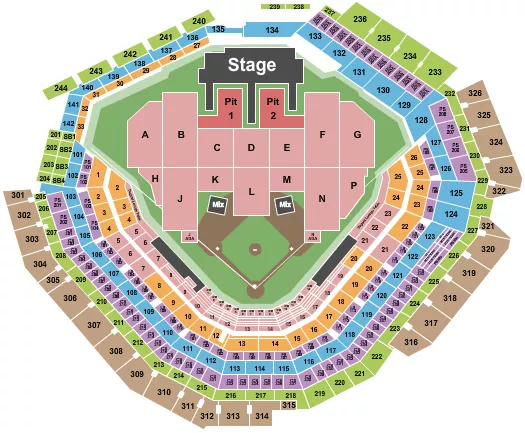 seating chart for Globe Life Field - Kane Brown - eventticketscenter.com