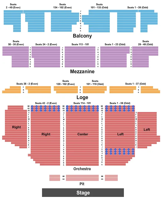 seating chart for Golden Gate Theatre - Endstage Pit - eventticketscenter.com