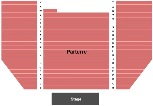 End Stage Seating Chart at Granada Theatre. The chart shows the main floor/stage with seating options surrounding it, which are color coded
