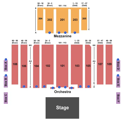 seating chart for Great Hall at Charles F. Dodge City Center - Endstage 2 - eventticketscenter.com