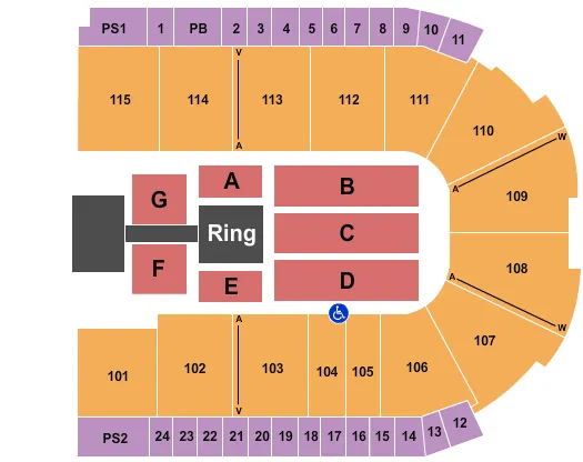 seating chart for Grossinger Motors Arena - WWE - eventticketscenter.com