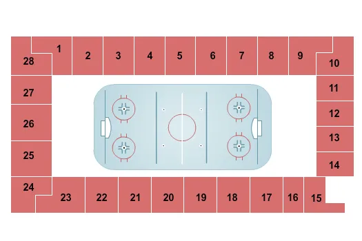 Hockey Seating Chart at Gutterson Fieldhouse. The chart shows the main floor/stage with seating options surrounding it, which are color coded