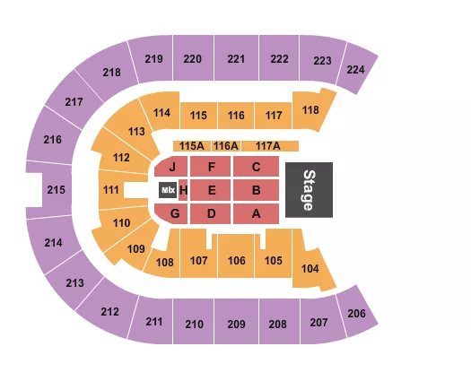 Andrea Bocelli Seating Chart at TD Coliseum. The chart shows the main floor/stage with seating options surrounding it, which are color coded