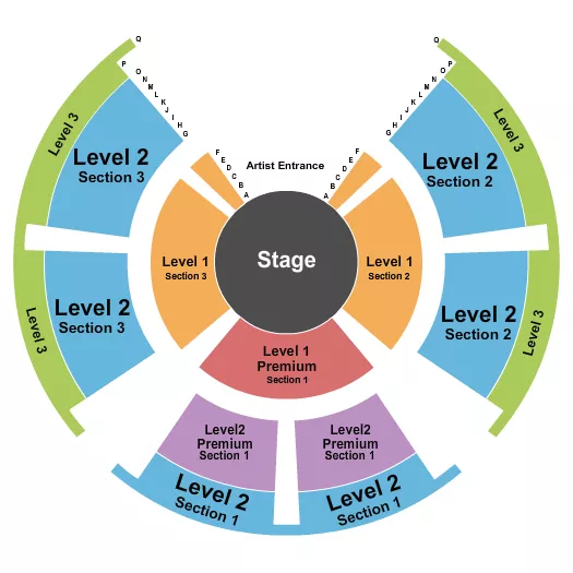 Paranormal Cirque Nightmare - Static Seating Chart at Lehigh Valley Mall. The chart shows the main floor/stage with seating options surrounding it, which are color coded