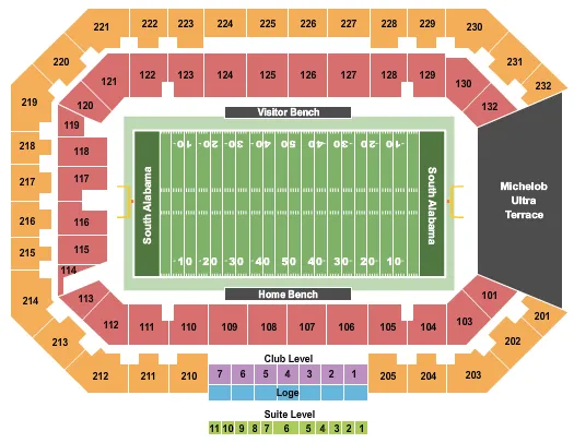 seating chart for Hancock Whitney Stadium - Football 2 - eventticketscenter.com