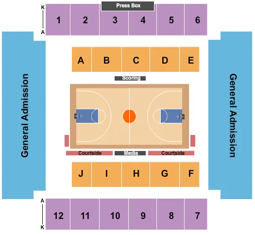 seating chart for Hanner Fieldhouse - Basketball - eventticketscenter.com