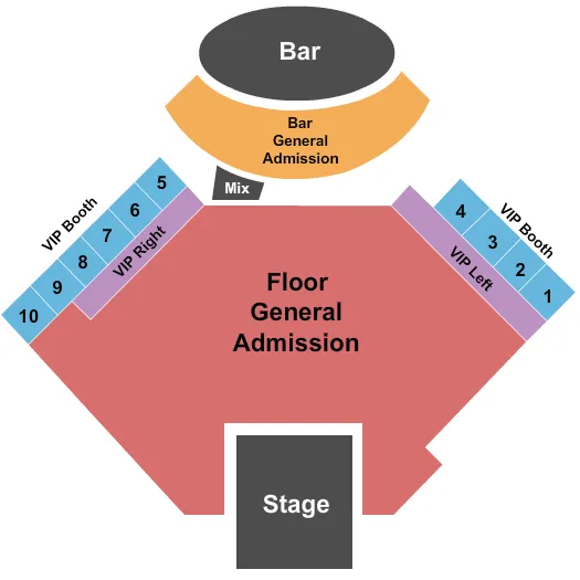 End Stage Seating Chart at Hard Rock Hotel & Casino. The chart shows the main floor/stage with seating options surrounding it, which are color coded