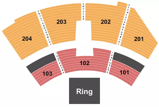 Boxing Seating Chart at Hard Rock Hotel & Casino Tulsa. The chart shows the main floor/stage with seating options surrounding it, which are color coded