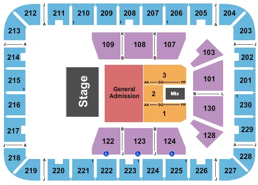 seating chart for ExploreAsheville.com Arena at Harrah's Cherokee Center - Endstage - GA & RSV Floor - eventticketscenter.com