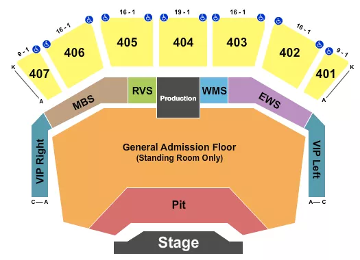 seating chart for Harrah's Cherokee Resort Event Center - Endstage Pit/GAFlr - eventticketscenter.com