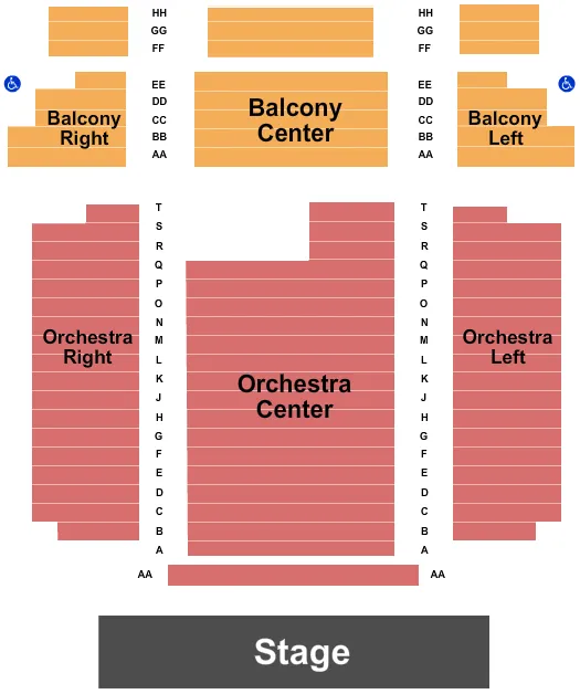 seating chart for Heritage Theatre - CA - End Stage - eventticketscenter.com