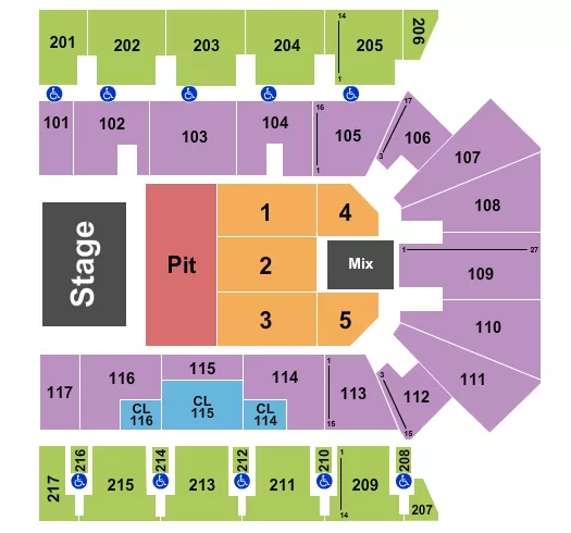 seating chart for Hilliard Center Arena - Endstage Pit/Flr 1-5 - eventticketscenter.com