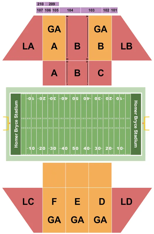 seating chart for Homer Bryce Stadium - Football - eventticketscenter.com