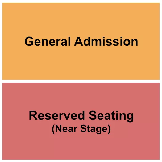 GA & Reserved Seating Chart at Hopmonk Tavern. The chart shows the main floor/stage with seating options surrounding it, which are color coded