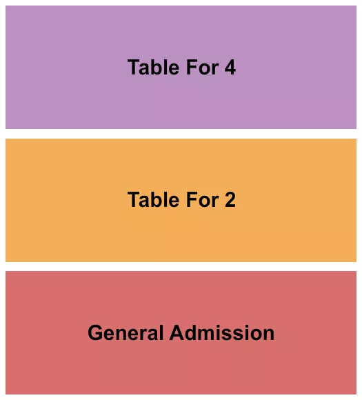 GA & Tables Seating Chart at House Of Rock. The chart shows the main floor/stage with seating options surrounding it, which are color coded