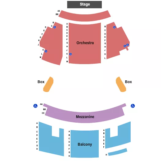seating chart for Huntington Theatre at Huntington Avenue Theatre - End Stage - eventticketscenter.com