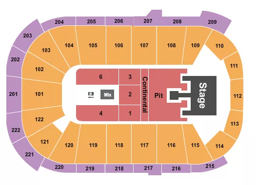Bailey Zimmerman Seating Chart at Huntington Center. The chart shows the main floor/stage with seating options surrounding it, which are color coded